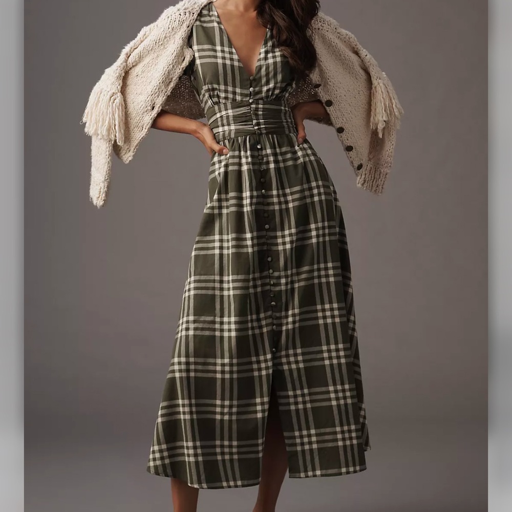 Anthropologie Katerina Button-Front Dress - Green 2X  NWT (Dress ONLY)